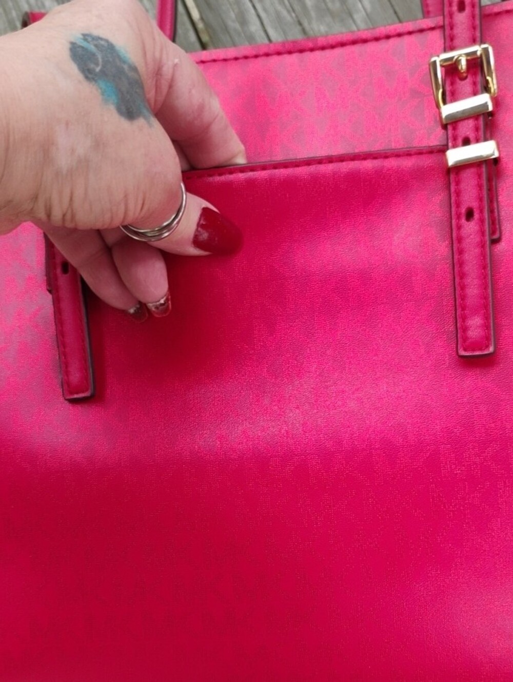 Michael Kors Hot Metallic Pinkish Red ClothTote - Picture 5 of 12